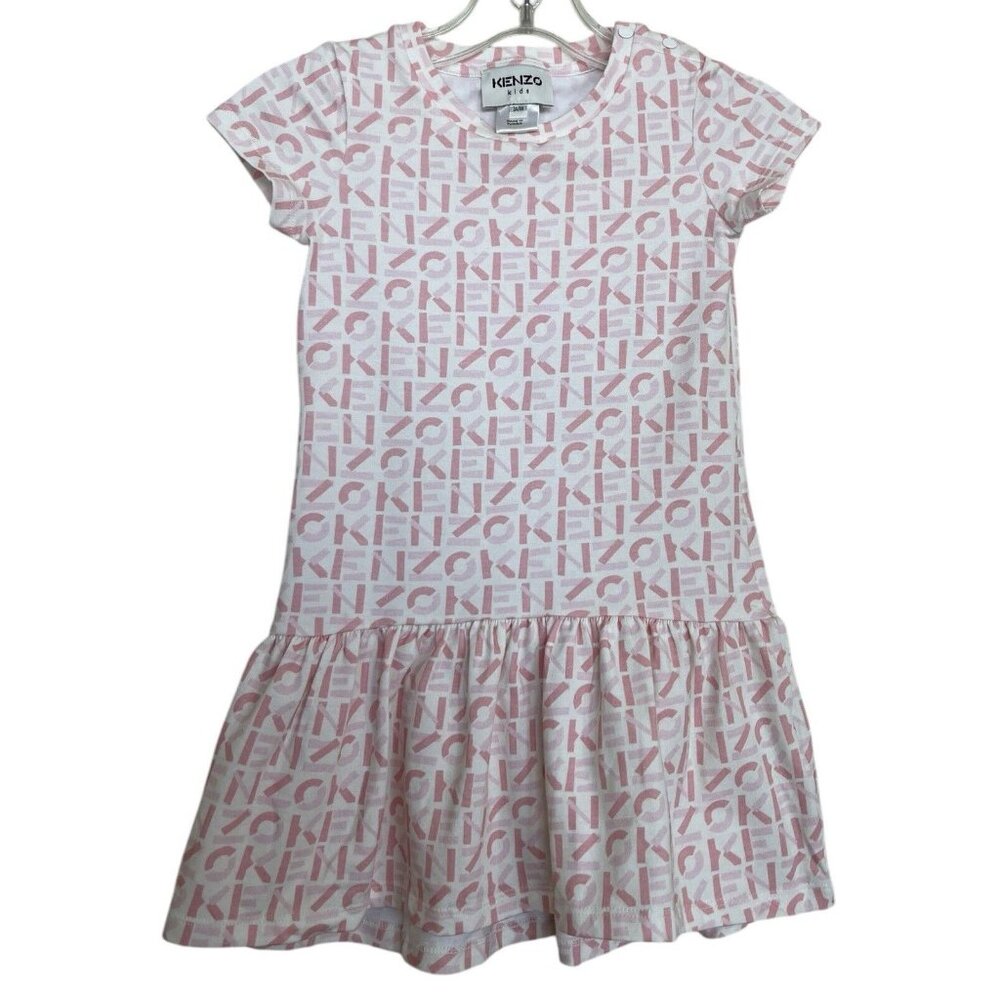 Kenzo Dress Girls‎ Kids Size 3 Logo All Over Print Pink Ruffle